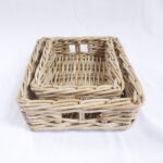Tray Basket, Rectanguler, Set Of 2, Natural, Grey Rattan-0120-22-1184 - Indonesia Rattan Exporter