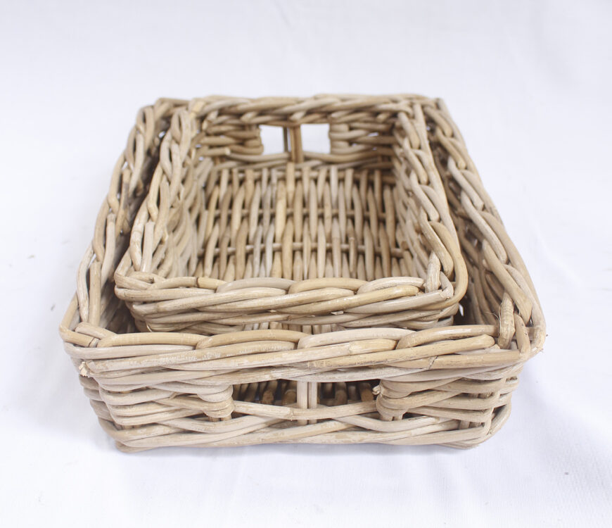 indonesia rattan exporter, Tray Basket, Rectanguler, Set Of 2, Natural, Grey Rattan